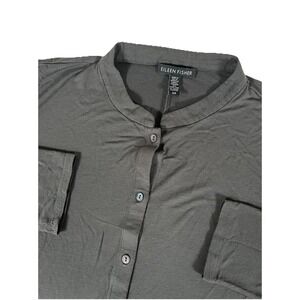 Eileen Fisher Gray Long Sleeve Button Up Shirt Women's‎ S Spandex Stretch Flowy